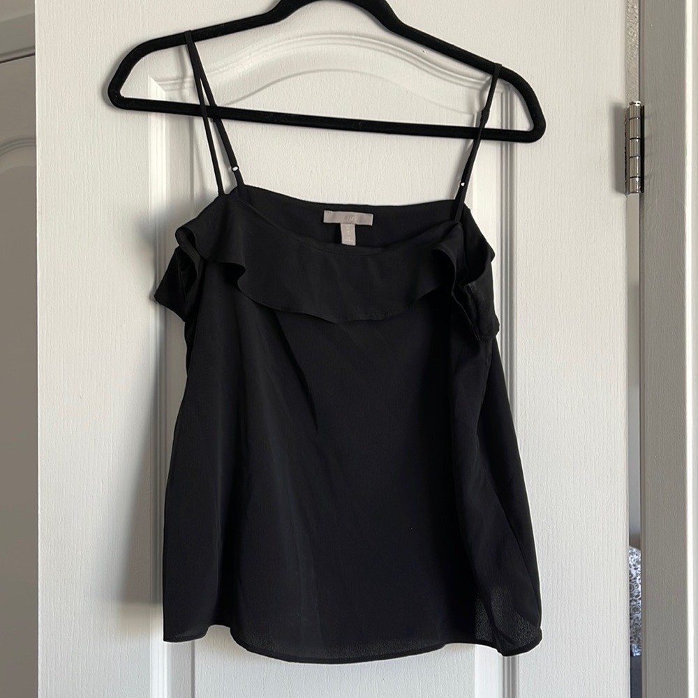 Black silky ruffle top from H&M